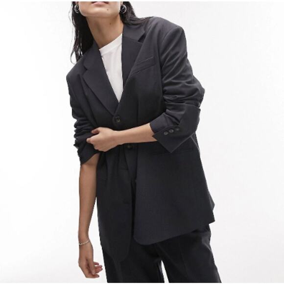 NEW TOPSHOP NORDSTROM Black Tailored Oversized Blazer With Twisted Sleeve Size 6 - Picture 1 of 7